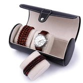 Premium Leather Watch Storage Roll Case – 3 Slot Travel Watch Organizer with Button Closure