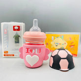 Baby Silicone Glass Feeding Bottle with Protective Cover (120ml)