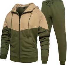 Men’s Olive Textured Hooded Tracksuit (Jacket & Trouser Set)