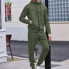 Men’s Olive Textured Hooded Tracksuit (Jacket & Trouser Set)