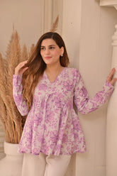 Women’s Floral Printed V-Neck Peplum Top