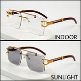 Rimless Photochromic Square Sunglasses with Gold Metal Frame