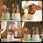 360° Rotating Makeup Brush Organizer with Dustproof Acrylic Cover