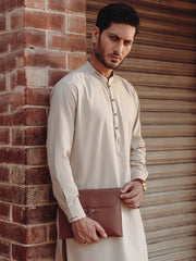 Beige Blended Kameez Shalwar