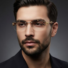 Rimless Photochromic Square Sunglasses with Gold Metal Frame