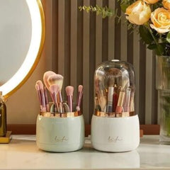 360° Rotating Makeup Brush Organizer with Dustproof Acrylic Cover