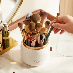 360° Rotating Makeup Brush Organizer with Dustproof Acrylic Cover