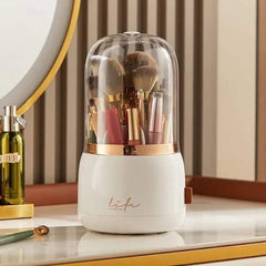 360° Rotating Makeup Brush Organizer with Dustproof Acrylic Cover