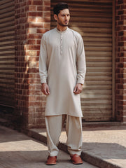 Beige Blended Kameez Shalwar