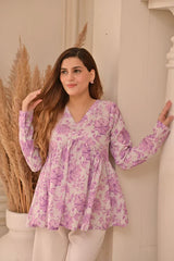 Women’s Floral Printed V-Neck Peplum Top