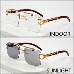 Rimless Photochromic Square Sunglasses with Gold Metal Frame