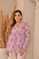 Women’s Floral Printed V-Neck Peplum Top