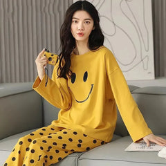 Smiley Face Oversized Lounge Wear Pajama Set for Women